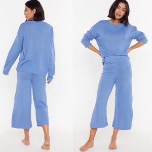 Nasty Gal Blue You've Met Your Match Trouser Set M